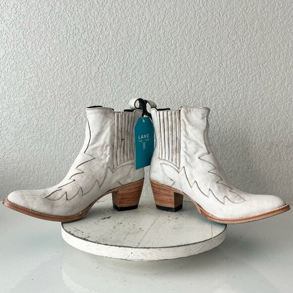 Lane CHELSEA Womens Cowboy Bootie 10 Western White Short Ankle Cowgirl Boots - Picture 7 of 11